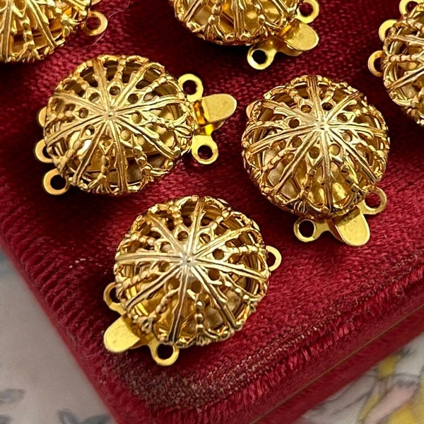 Lot of 3, Vintage Clasps, Clasp Lot, Filigree Gold tone metal clasps, necklace clasp, bracelet clasp, two strand clasp