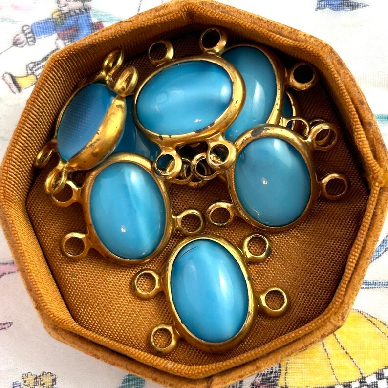Lot De 10 Connecteurs Vintage Bleus Pour Création Bijoux - 1,4 Cm - Ref 2981
