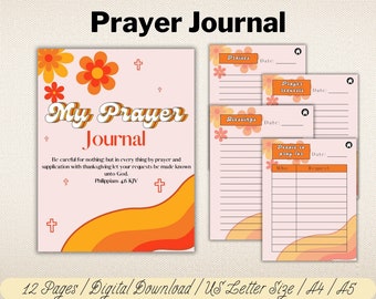 Diario de oración retro / Planificador de oración imprimible / Diario de gratitud digital / Notas de reflexión en formato PDF / Notas de oración