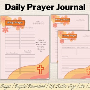 Diario de oración retro diario / Planificador de oración imprimible / Diario devocional digital / Notas de gratitud en formato PDF / Notas de oración