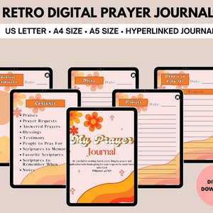 Prayer Journal Printable | Digital Faith Journal | Goodnotes Prayer Journal | Digital Retro Devotional Printable PDF | Gratitude Journal