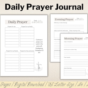 Diario de oración diario neutral / Planificador de oración imprimible / Diario devocional digital / Notas de gratitud en formato PDF / Notas de oración neutrales