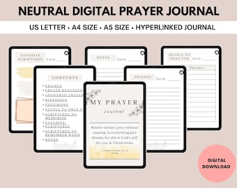 Prayer Journal Printable | Digital Faith Journal | Goodnotes Prayer Journal | Digital Neutral Devotional Printable PDF | Gratitude Journal