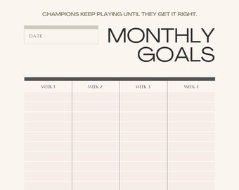 Neutral Minimalist Monthly Goals Planner | Printable | Digital Download