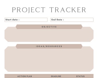 Brown Elegant Project Tracker Sheet Planner | Printable | Digital Download
