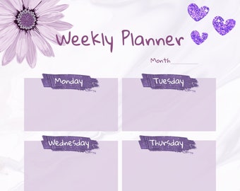Purple Minimal Floral Illustration Weekly Planner | Printable | Digital Download
