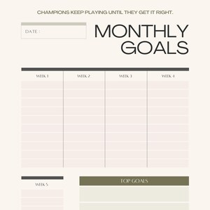 Neutral Minimalist Monthly Goals Planner | Printable | Digital Download
