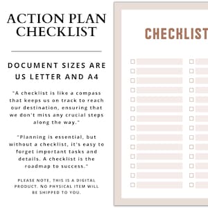 Aktionsplan - Brauner Minimalistischer Checklist Seite Planer | Druckbar | Digitaler Download