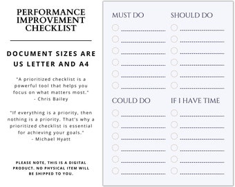 Strategic Action Plan Performance Improvement Checklist | Printable | Digital Download