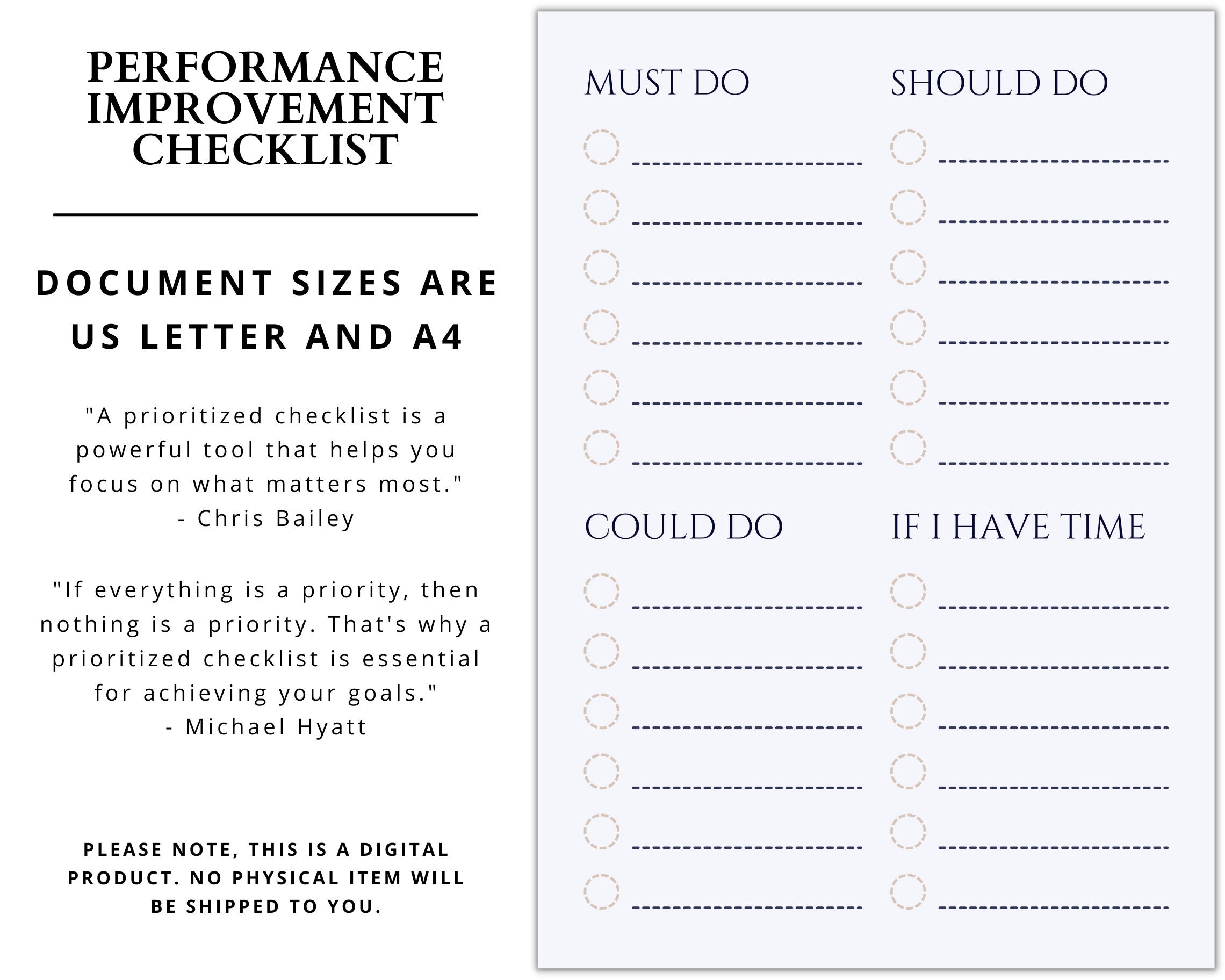 Strategic Action Plan Performance Improvement Checklist | Printable ...