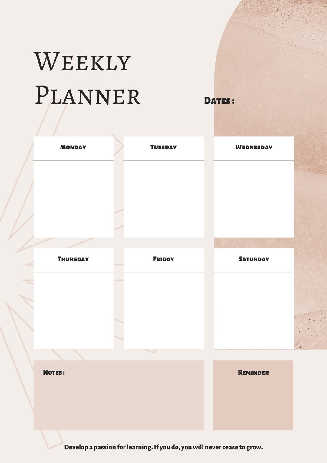 Beige Minimalist Weekly Planner | Printable | Digital Download - Etsy