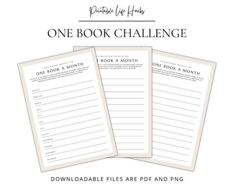 One Book a Month Planning Challenge, 12-Book Year Planner, Growth Challenge, 12 Months, 12 Books | Printable | Digital Download