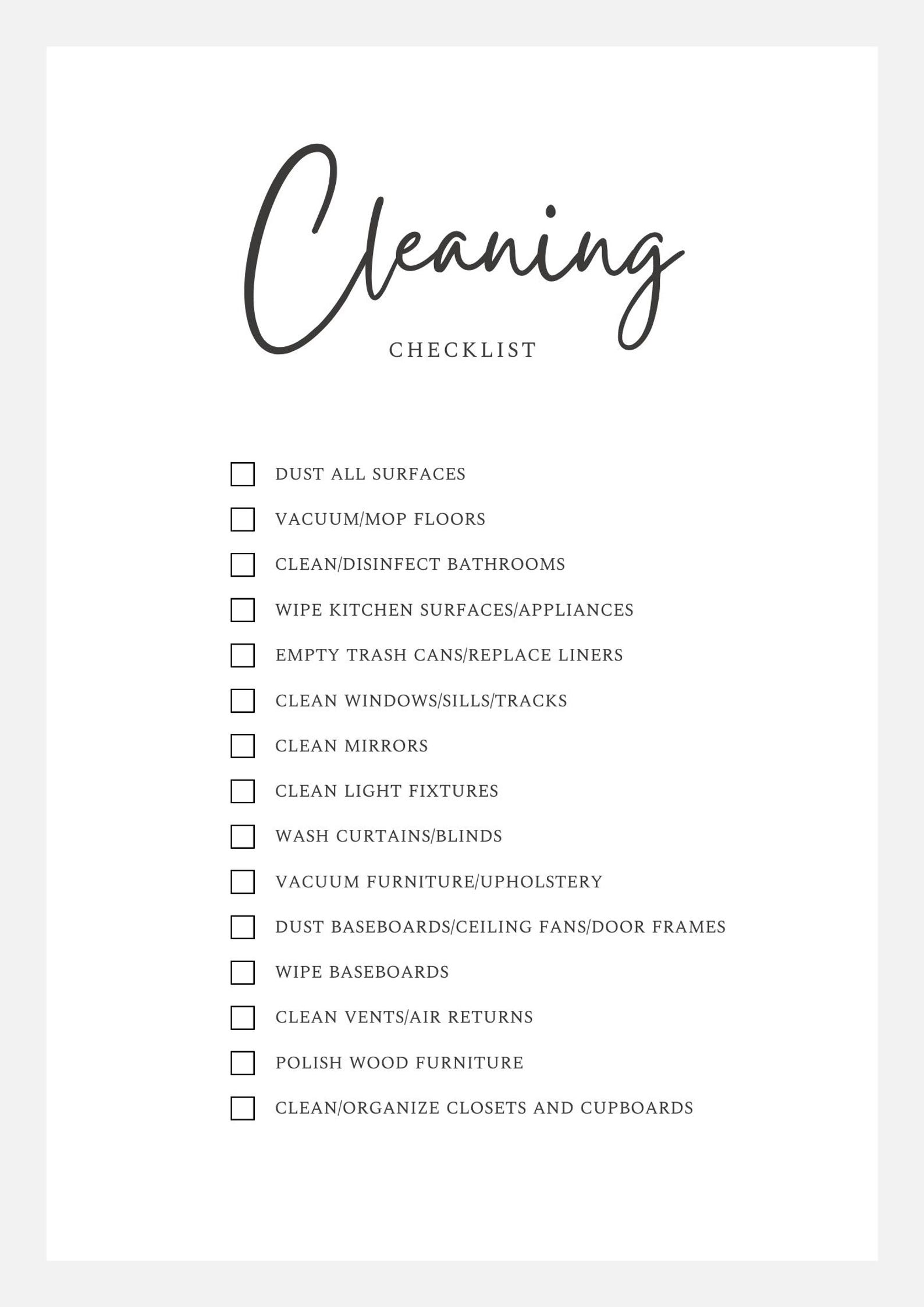Minimalist Cleaning Checklist, House Cleaning Guide, Cleaning Routine ...