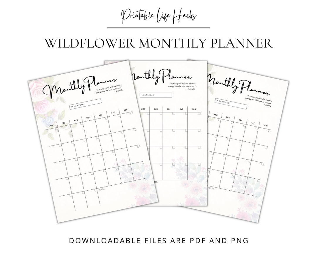 Wildflower Elegant Monthly Planner | Printable | Digital Download - Etsy