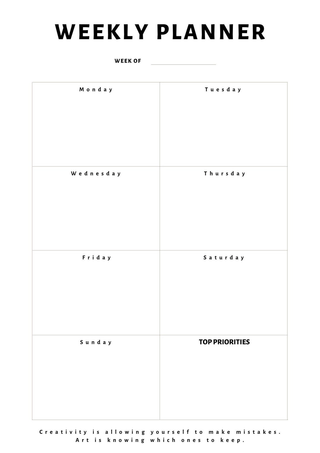 Elegant Minimalist Weekly Planner | Printable | Digital Download - Etsy