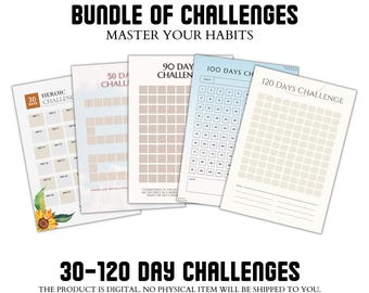 Bundle of Challenges, Build Better Habits, Healthy Habits, Fitness Challenge, Mindful Tracker, Habit Log | Printable | Digital Download