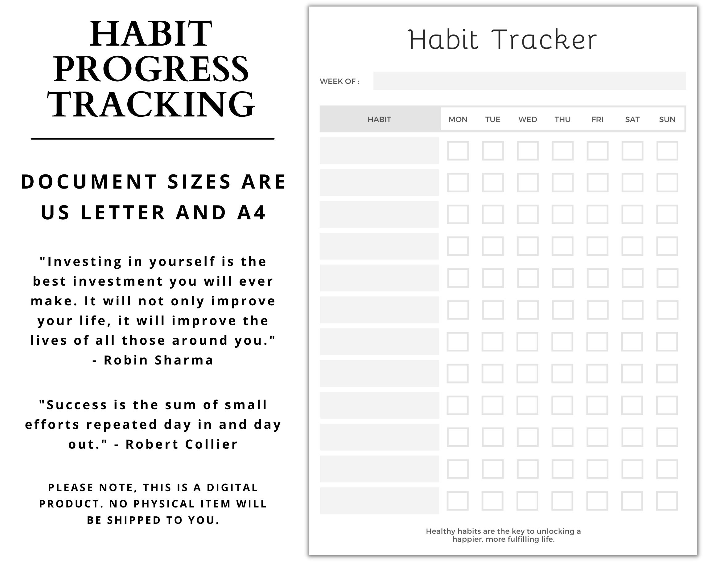 Habit Progress Tracking - Black and White Habit Tracker | Printable ...