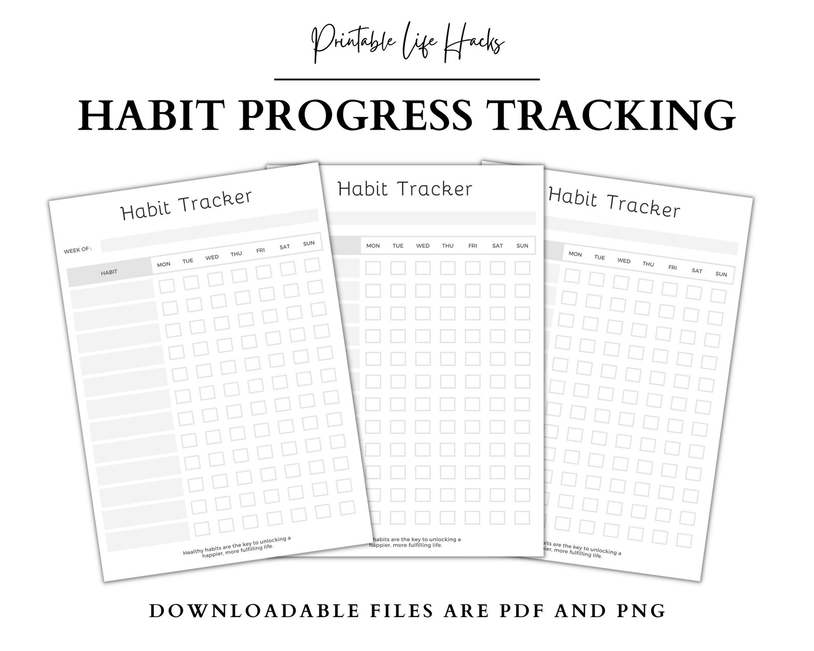 Habit Progress Tracking - Black and White Habit Tracker | Printable ...