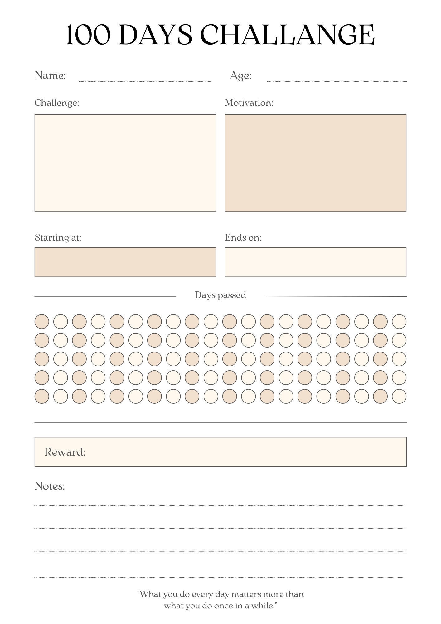 Beige Minimalist 100 Days Challenge Planner | Printable | Digital ...