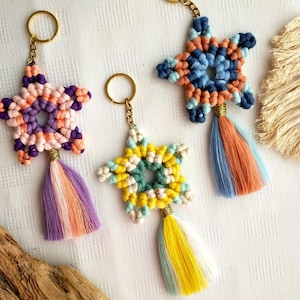 Macrame Star Keychain, Personalized Colorful Keyring, Hen Party Favors for Guest, Newborn Favors, Bag Accessories, Birthday Party Gifts, Car