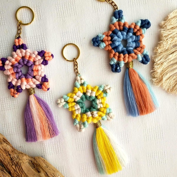 Macrame Star Keychain, Personalized Colorful Keyring, Hen Party Favors for Guest, Newborn Favors, Bag Accessories, Birthday Party Gifts, Car