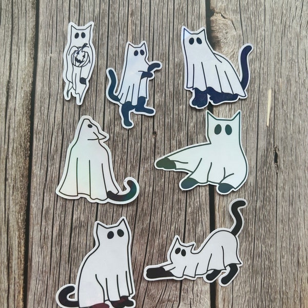 Cute Cat Stickers, Cat Sticker Pack, Cute Cat Spooky Sticker Pack,Freebie Stickers, Ghost Cat Stickers