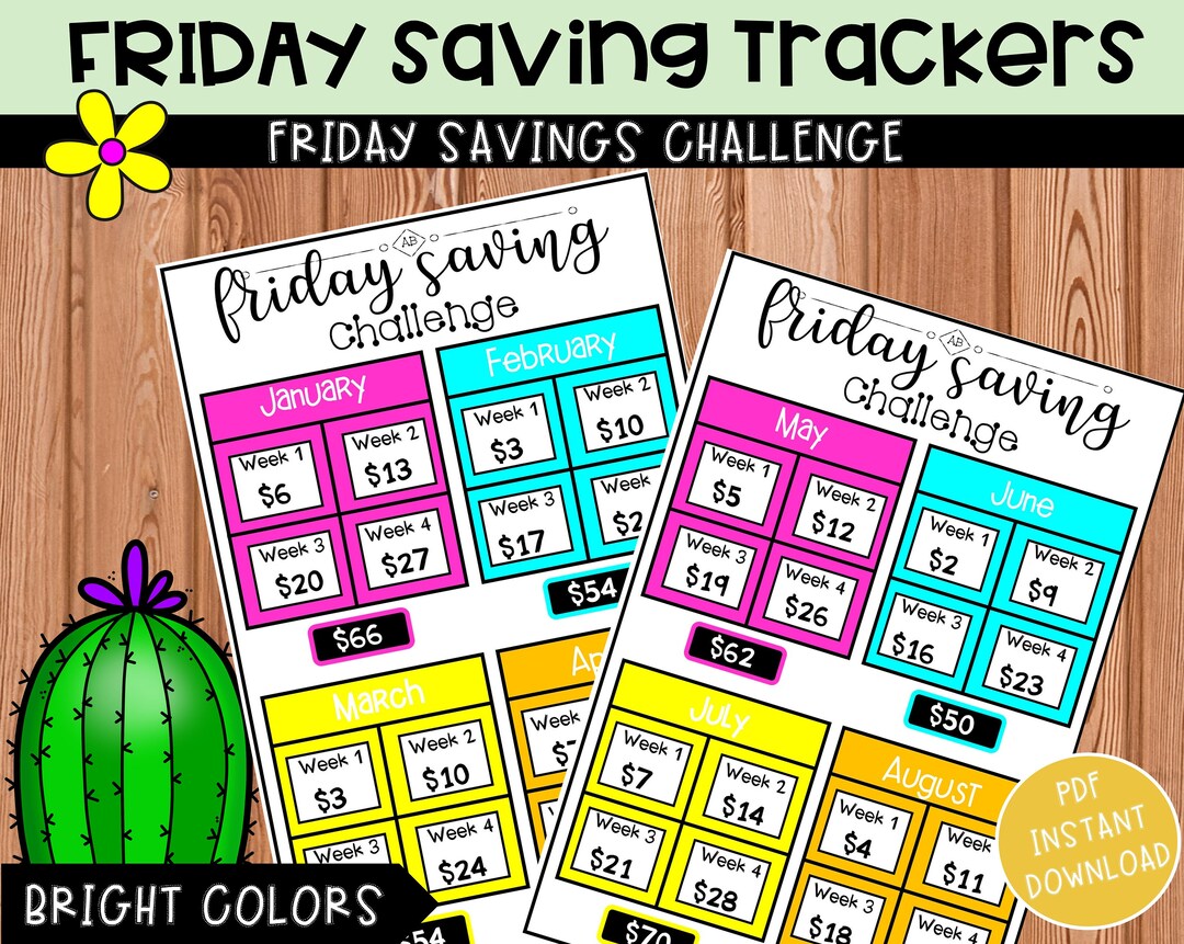 Printable Friday Savings Challenge Envelope Challenge A6 Cash Envelopes ...