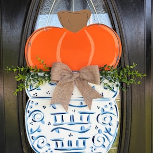 Chinoiserie planter pumpkin door hanger