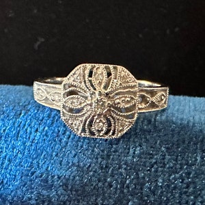 Antique Art Deco Filigree 14k White Gold Diamond Ring Size 6.5