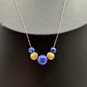Vintage 14k Yellow Gold Lapis Ball Bead Necklace