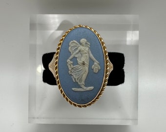 Vintage 14k Gelb Gold Wedgwood Blau Cameo Ring Größe 9