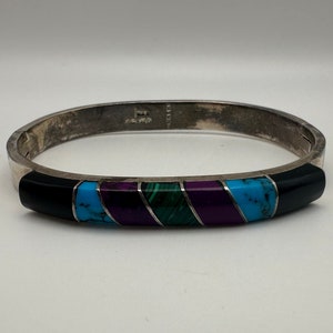 Sterling Silver .925 Multi-Stone Southwestern Southwest Bangle Bracelet Vintage