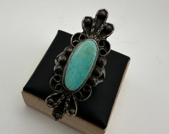 Vintage Sterling Silver .925 Oval Turquoise Stone Ring Size 6 Mexico Stamped