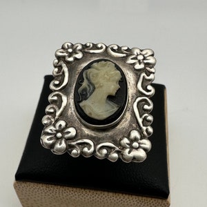 Schöner Vintage Blumen Cameo Sterling Silber Ring Größe 6,5