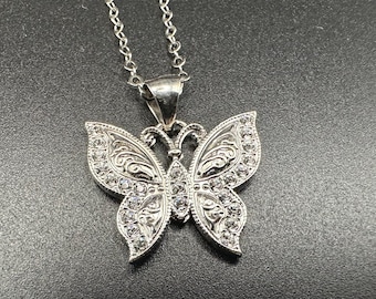 Sterling Silver .925 Butterfly Pendant Necklace 18 Inches