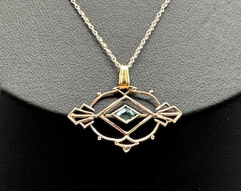 Vintage 10k Yellow Gold Art Deco Style Pendant Necklace with New 10K Gold Chain