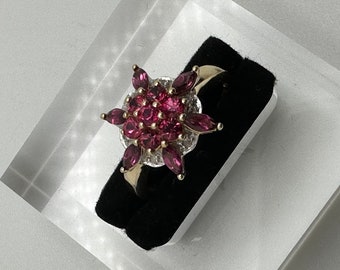 Anillo vintage de oro de 14 quilates con espinela, granate y diamantes (talla 6,5)