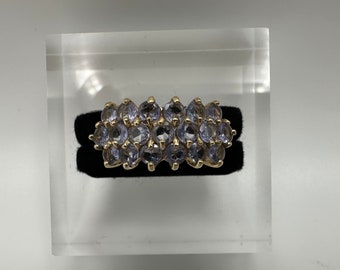 Anillo de oro vintage de 10K con piedras de tanzanita - Tamaño 10