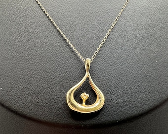 Vintage 14k Yellow Gold Drop Pendant with White Stone on New Chain
