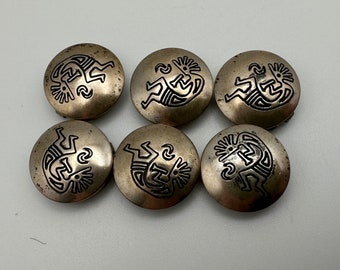 Lot de 6 cache-boutons Kokopelli vintage en argent sterling 925, design amérindien