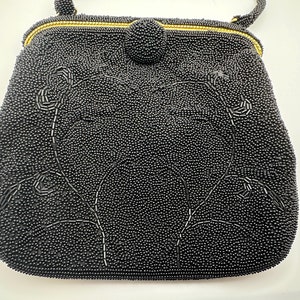 Cute Vintage Japanese Black Beaded Purse/Clutch/Evening Bag