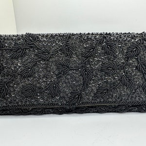 Vintage Formal Black Beaded Evening Bag Purse Clutch