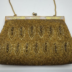 Beautiful Vintage Women&#39;s Gold/Amber Beaded Evening Handbag/Clutch/Purse
