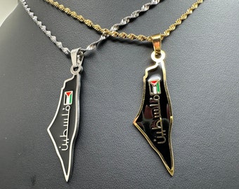 Palestine Palestinian Map Flag Necklace Black Arabic