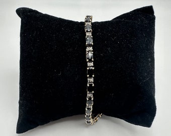 Pulsera de tenis vintage de oro blanco y amarillo de 14 quilates con diamantes y zafiros
