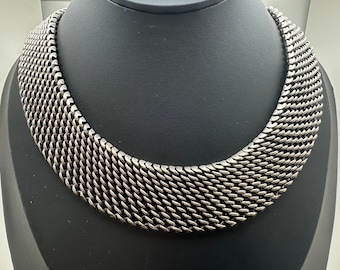 Heavy Vintage Mexican 174 Gram Sterling Silver Woven Mesh Statement Necklace