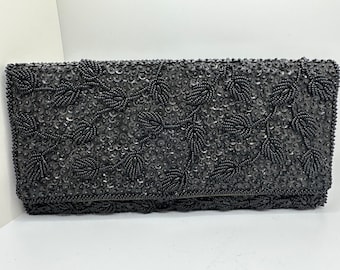Bolso de noche con cuentas negro formal vintage