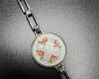 Mexico Sterling Silver .925 13.9mm Circle Turquoise Link Bracelet