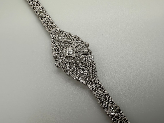 Beautiful Antique Art Deco 14k White Gold Diamond… - image 6