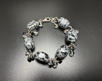 Snowflake Obsidian Sterling Silver .925 Bracelet